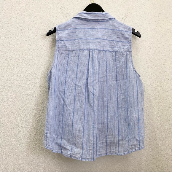 MICHAEL KORS Blue Striped Chambray Front Tie Linen Blend Sleeveless Top Size XL - Picture 6 of 12